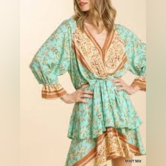 Umgee Floral Print Layered Mini Dress Size Small - Picture 17 of 17